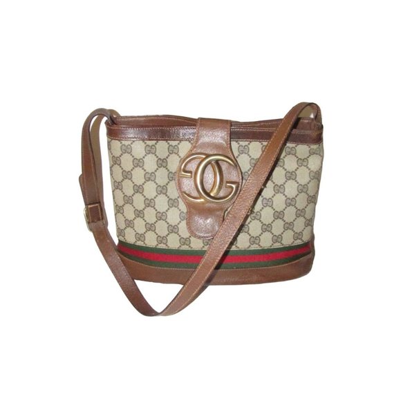 Gucci, brown Guccissima print canvas & leather, bucket bag w XL bold gold GG - Picture 1 of 16